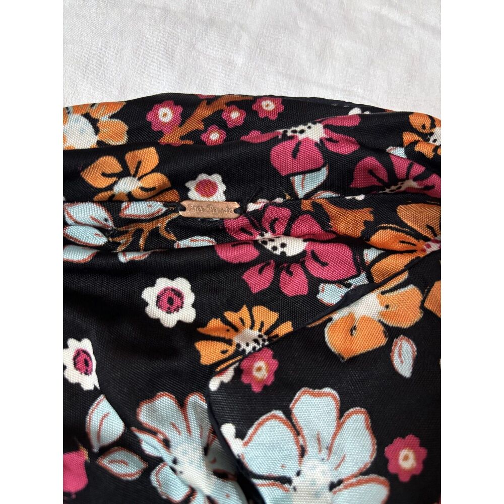 Free People Black Floral Boho Mini Dress Size Small Long Sleeve Tie Neck - Picture 7 of 8